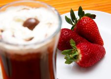 Cup Of Coffee And Strawberries Stock Photography