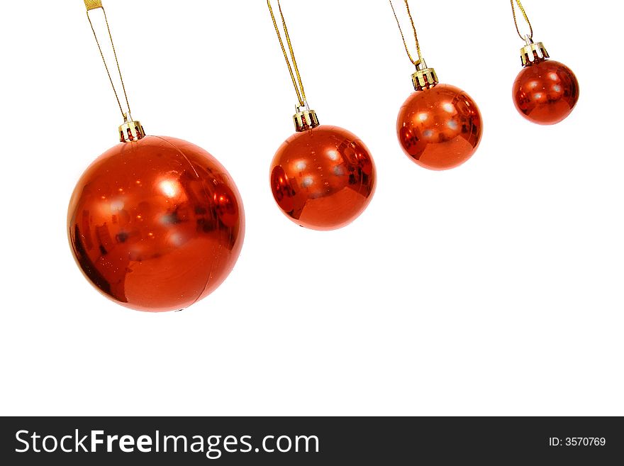 Christmas balls on a white bac