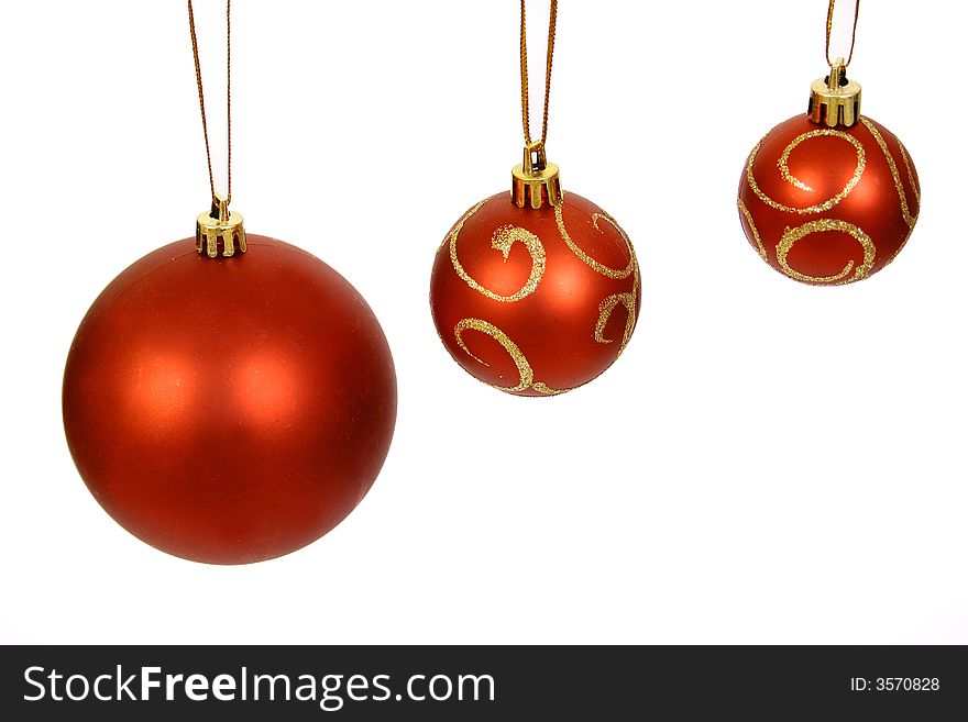 Christmas balls on a white bac