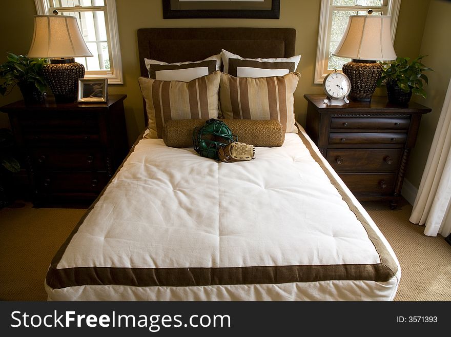 Comfortable bedroom with modern decor. Comfortable bedroom with modern decor.