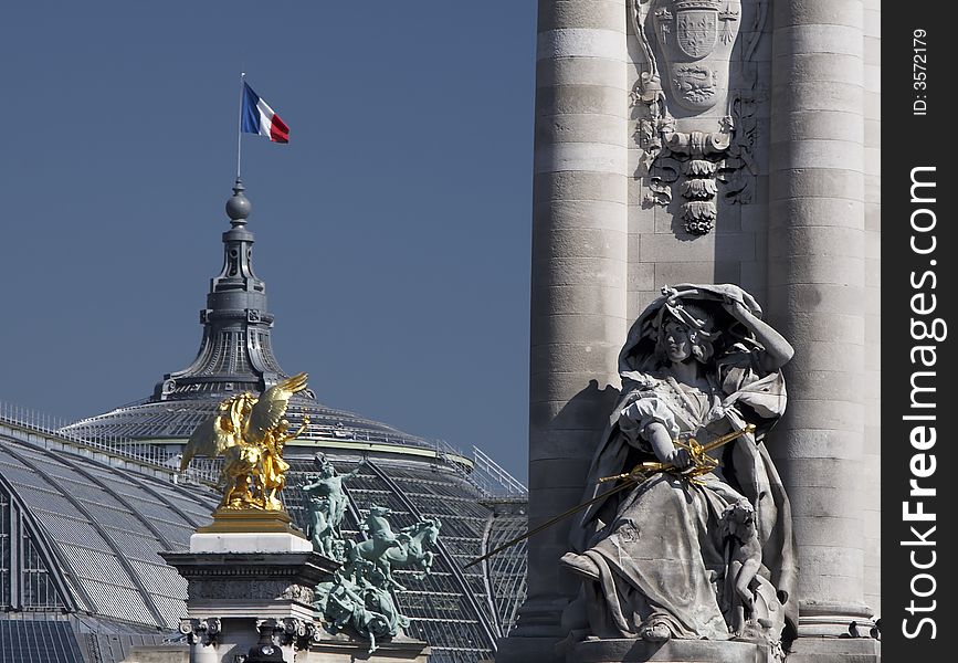 Grand palais, paris, france. French flag