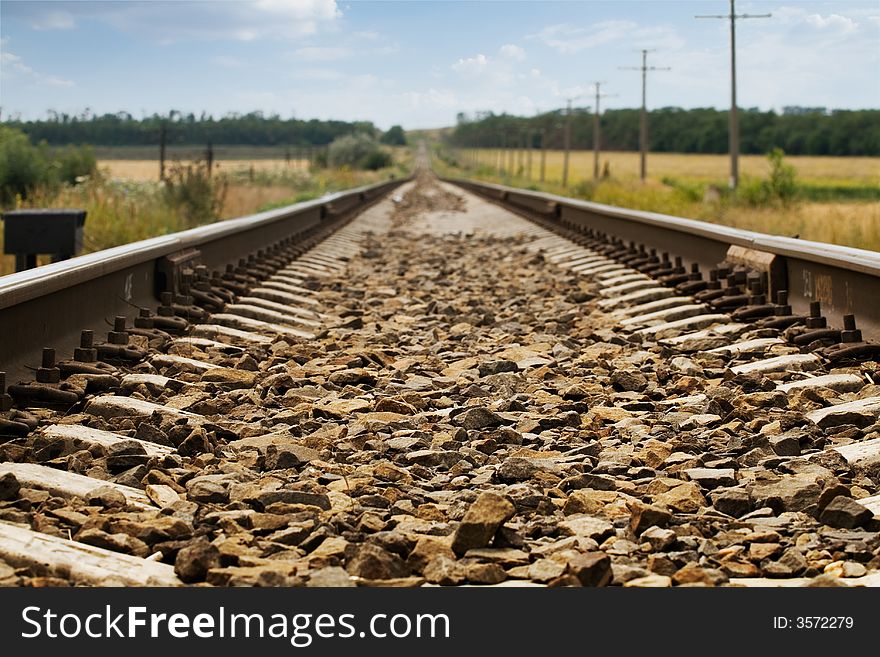 Railway leaving for horizon. Landscape. Close-up. Railway leaving for horizon. Landscape. Close-up.