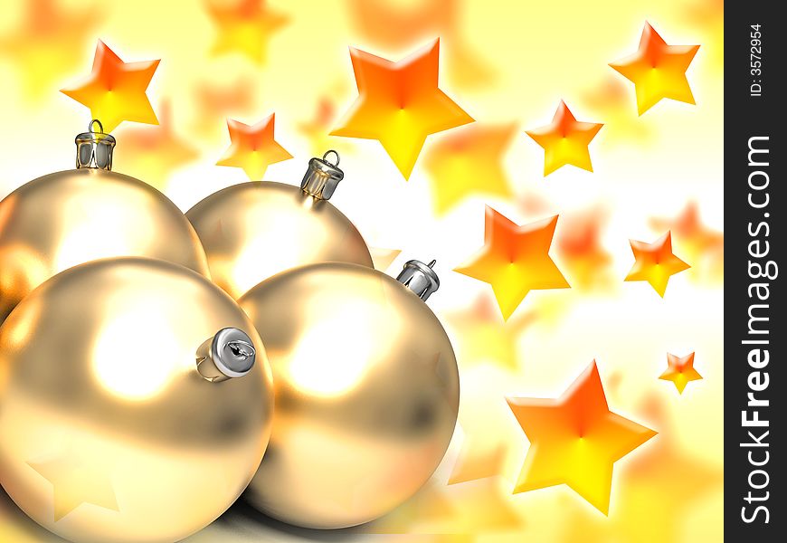 Golden christmas balls isolated and stars