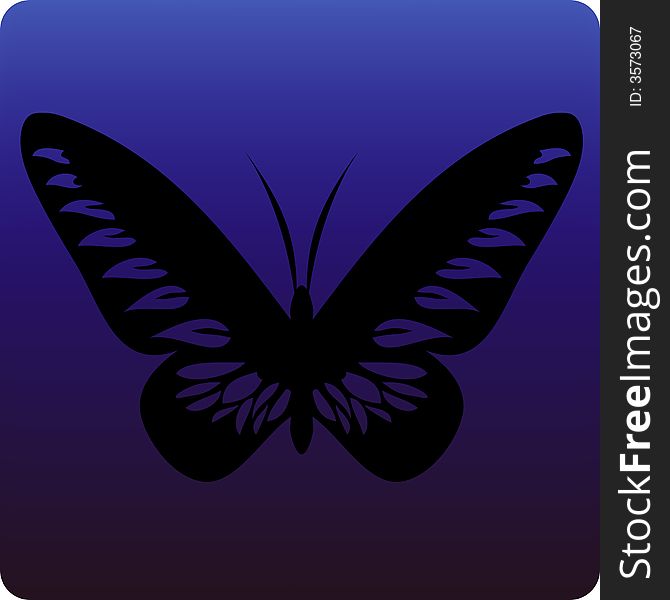 Realistic butterfly silhouette on blue/black