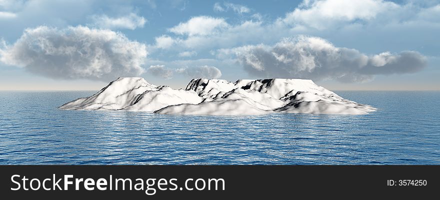 The big iceberg on  the open ocean - 3d landscape scene.