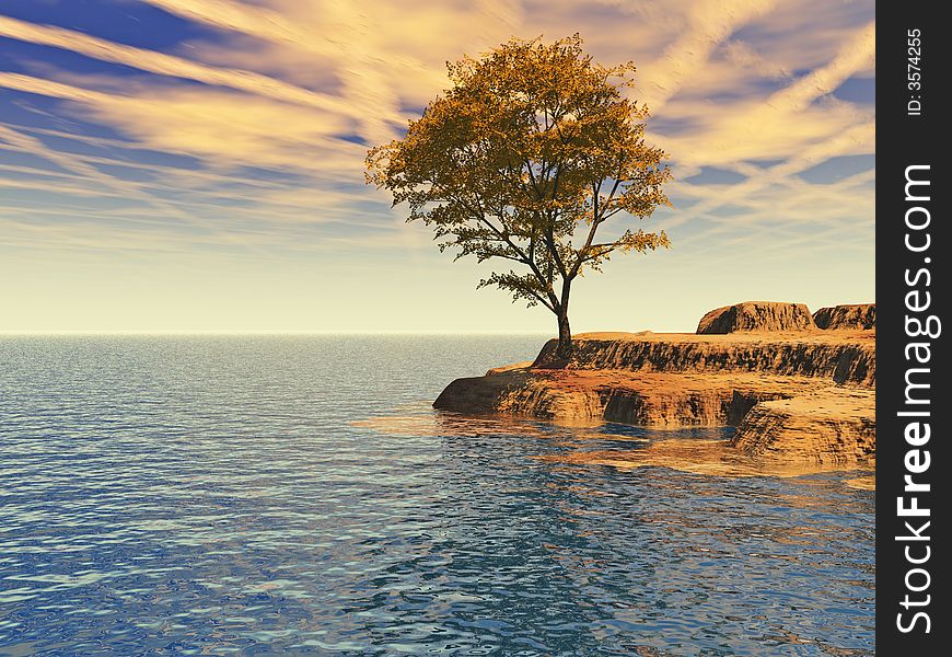 Old maple tree at a ocean beach - digital artwork.