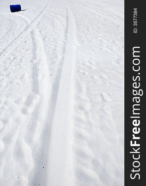 Picture of vehicle tracks embedded on the sand. Picture of vehicle tracks embedded on the sand