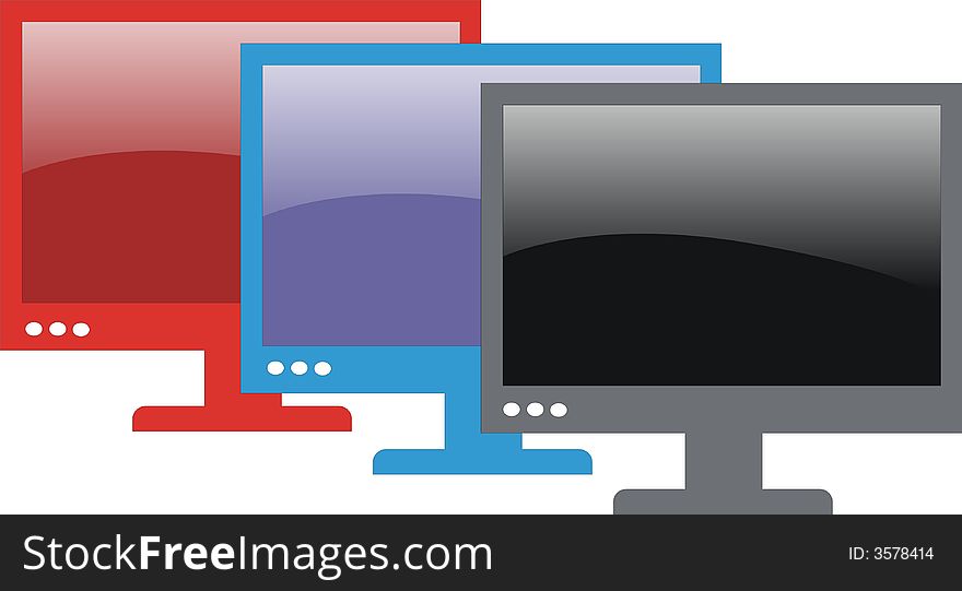 Icon with three color monitors