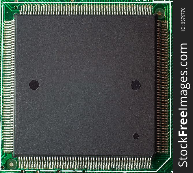 Black processor on circuit board