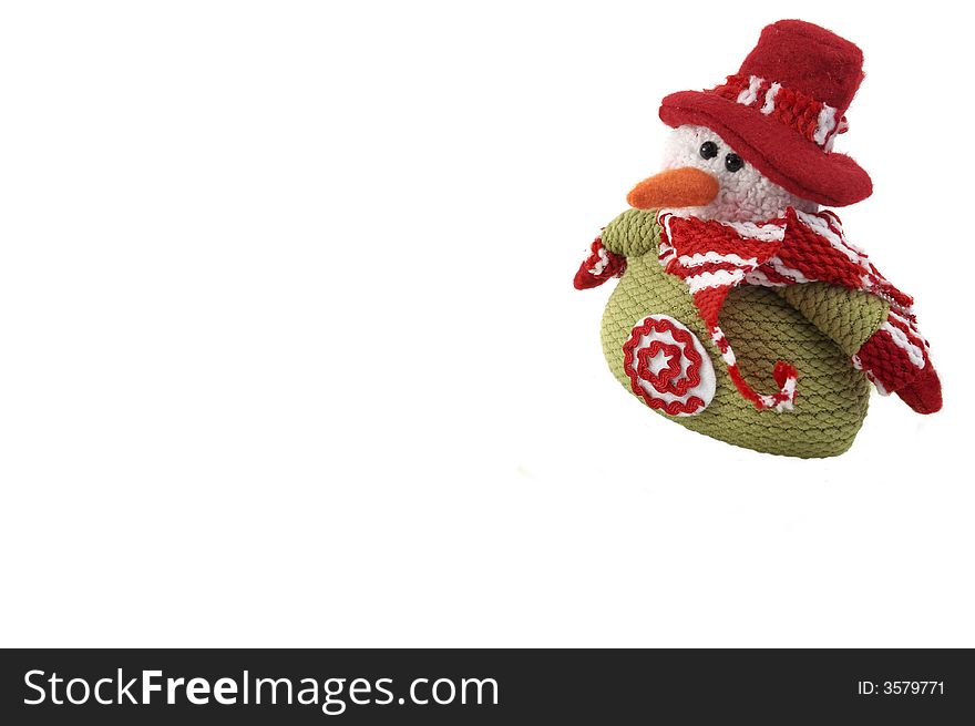 Wool Snowman isolated on white. With an