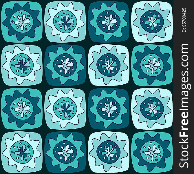 Seamless pattern with squares and flowers