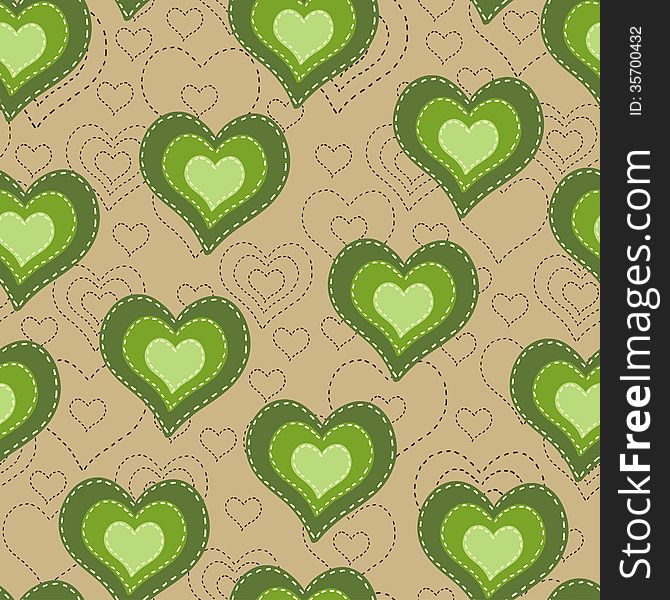 Seamless pattern with green hearts