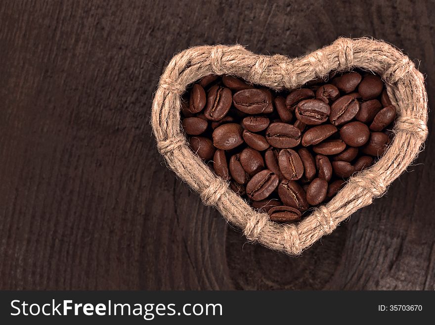 Coffee Beans In A Wicker Basket