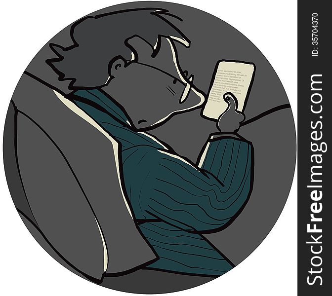Man in bed in dark reading an e-reader
