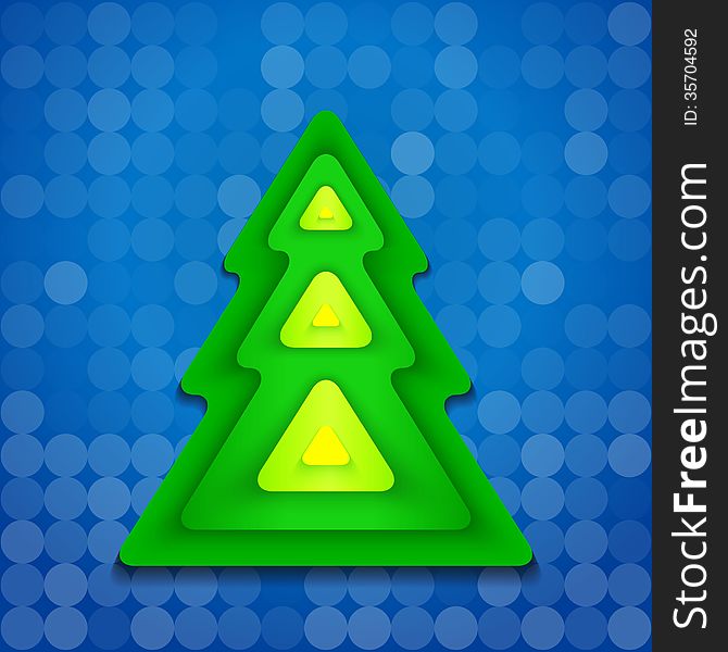 Abstract Rounded Green Christmas Tree On Blue