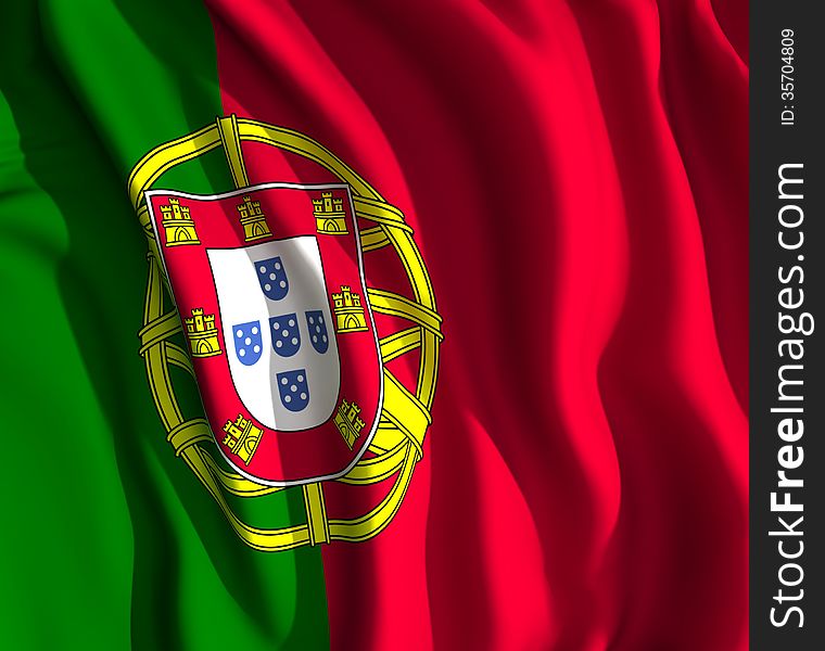 A curled flag of Portugal. A curled flag of Portugal