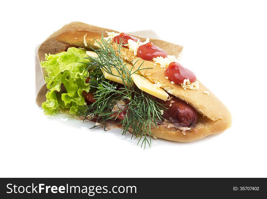 Fast food sandwich on white background.