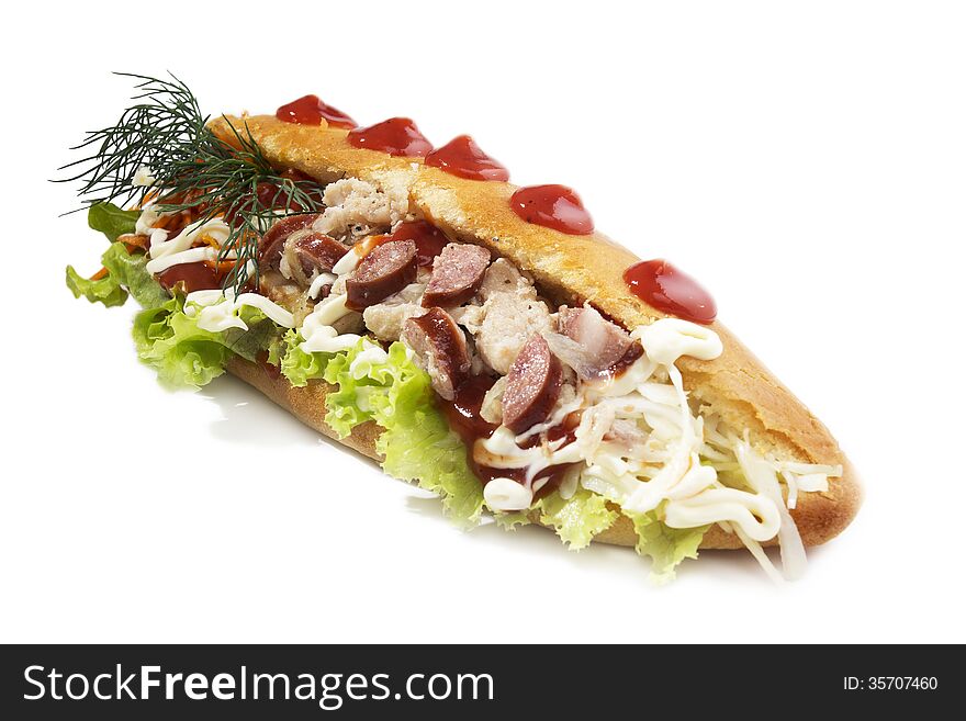 Fast food sandwich on white background.