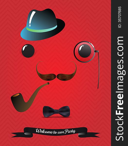 Hipster Invitation Party Card. Vector Illustration