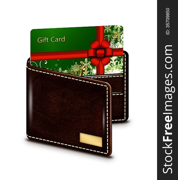 Gift card in wallet over white background