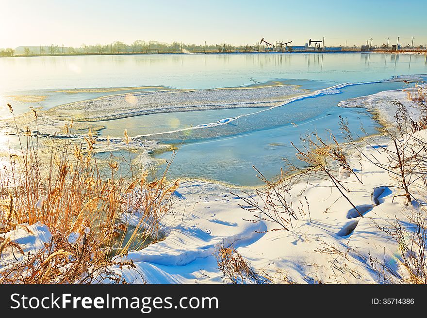 The ice clearing and snow sunrise