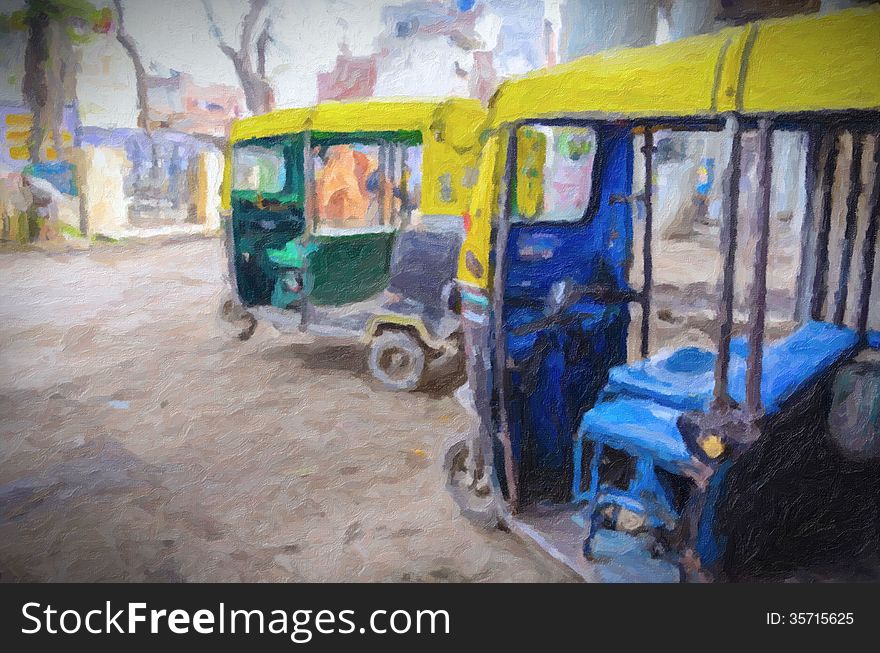 Two autorickshaw at stand painting. Two autorickshaw at stand painting