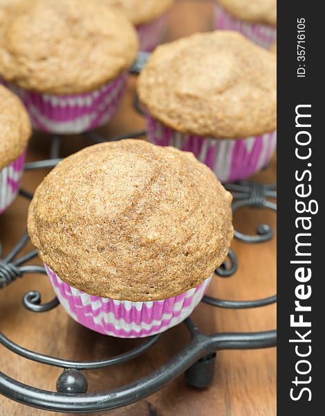 Muffins of whole-grain flour, close-up