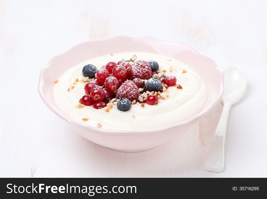 Semolina Porridge With Berries And Nuts, Horizontal