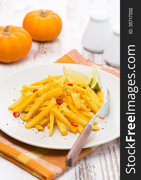 Roasted pumpkin with lime and chilli, vertical