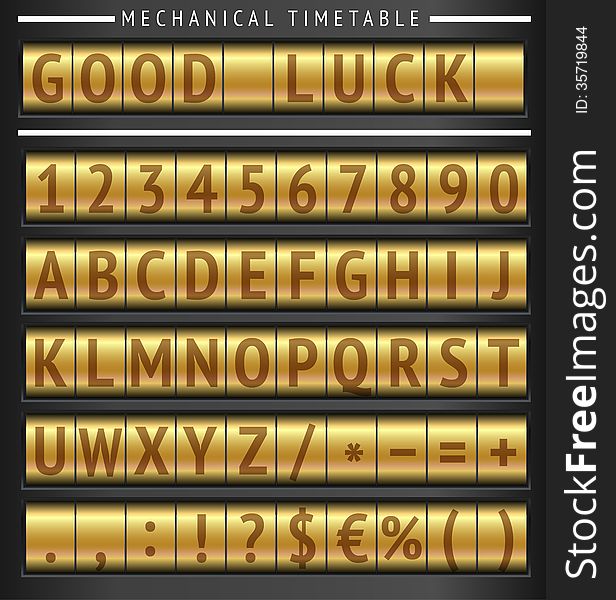 Set of letters on a mechanical timetable
