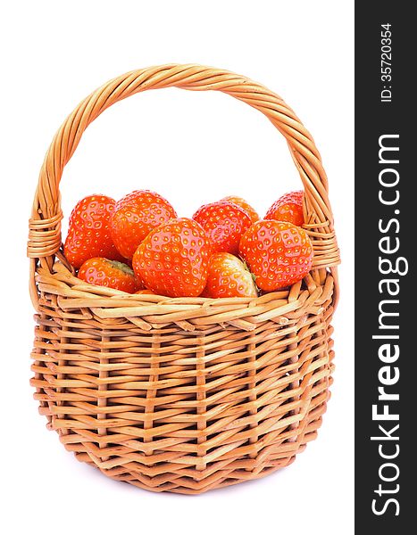 Fresh Ripe Strawberries in Wicker Basket isolated on white background. Fresh Ripe Strawberries in Wicker Basket isolated on white background