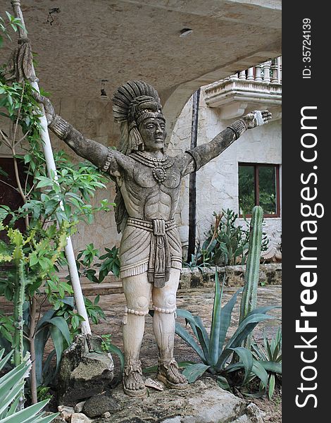 Mayan warrior statue in Playa del Carmen, Cancun, Mexico