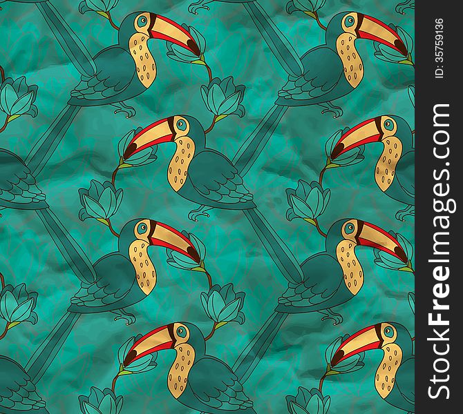 Vector Seamless Pattern With Toucan