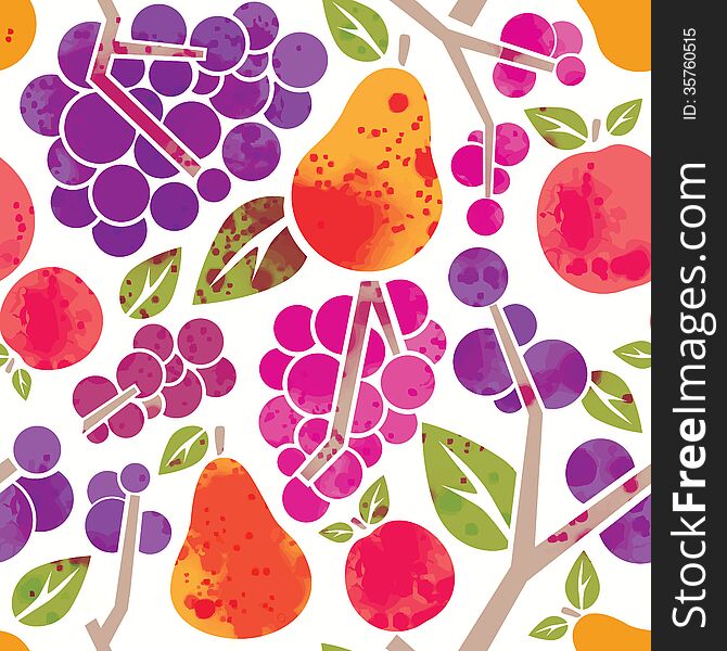 Seamless watercolor pattern with fruits. Vector illustration. Seamless watercolor pattern with fruits. Vector illustration