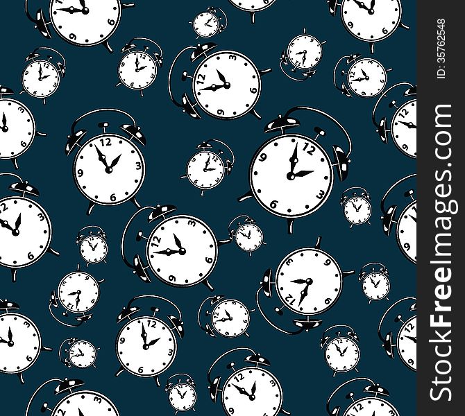 Clocks Over Blue. Seamless Background.