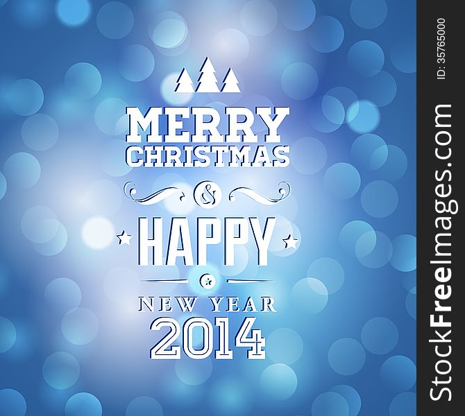 Merry Christmas and Happy New Year card with typography. Vector illustration