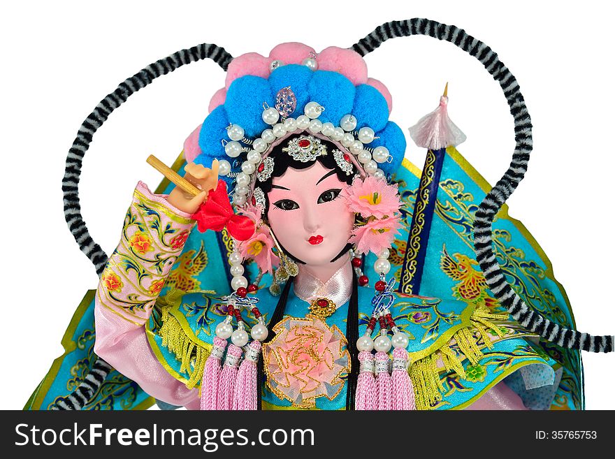 Chinse female opera doll on the white background. Chinse female opera doll on the white background