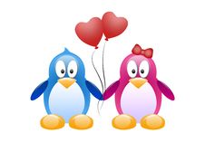 Two Penguins With Red Balloons Royalty Free Stock Photo Two Penguins With Red Balloons Royalty Free Stock Photo