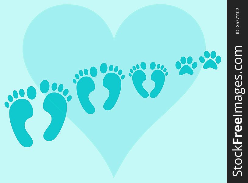 Illustration with family foots on blue background.