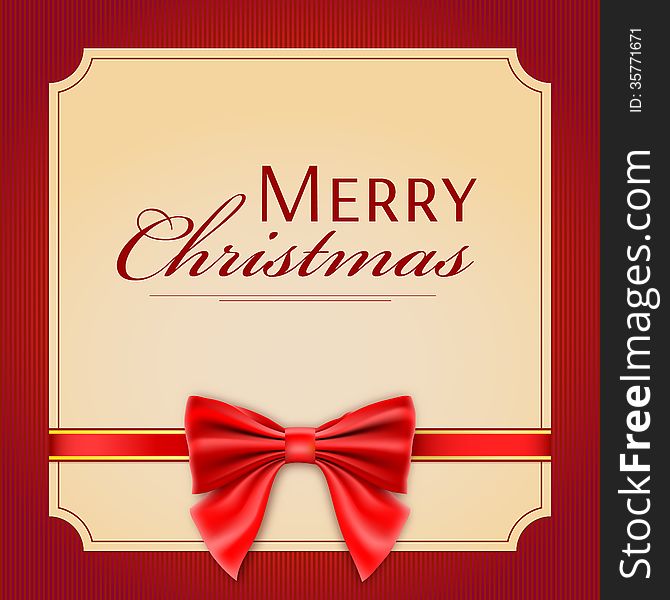 Merry Christmas, Greeting card with a beautiful bow