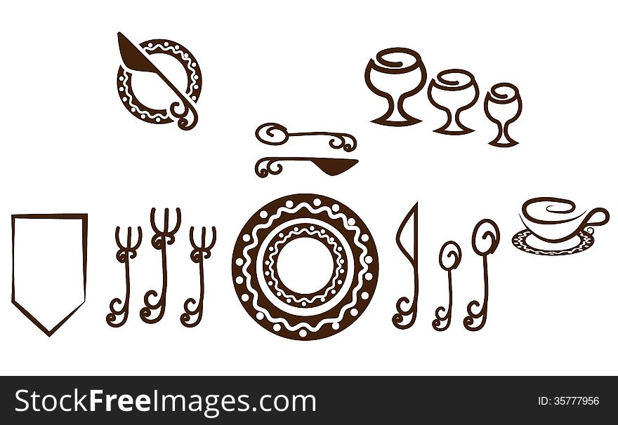 Formal Table setting placement. Artistic design tableware. Isolated on a white background.