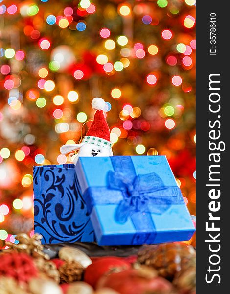 Christmas boxes on beautiful, bokeh, background. Christmas boxes on beautiful, bokeh, background