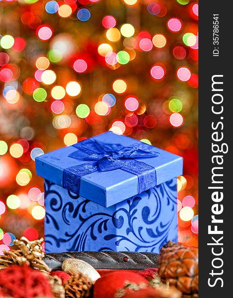 Christmas boxes on beautiful, bokeh, background. Christmas boxes on beautiful, bokeh, background