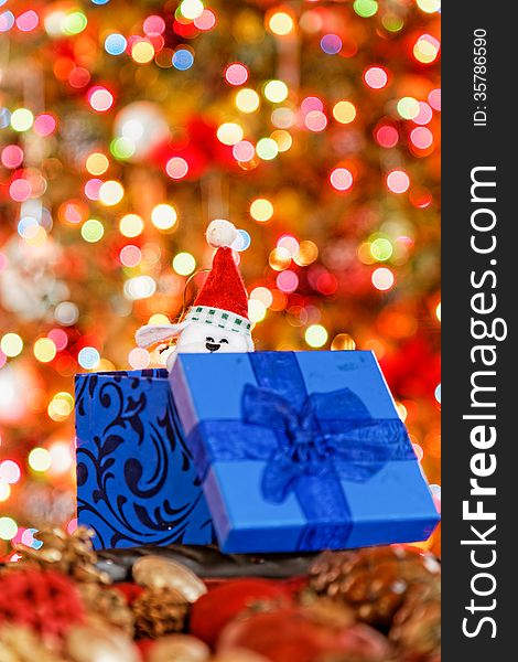 Christmas boxes on beautiful, bokeh, background. Christmas boxes on beautiful, bokeh, background