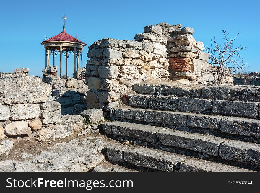 Crimea, Ukraine, Chersonese, the ruins of the ancient city, the old masonry, excavation, stone structure, ancient structures, culture. Crimea, Ukraine, Chersonese, the ruins of the ancient city, the old masonry, excavation, stone structure, ancient structures, culture
