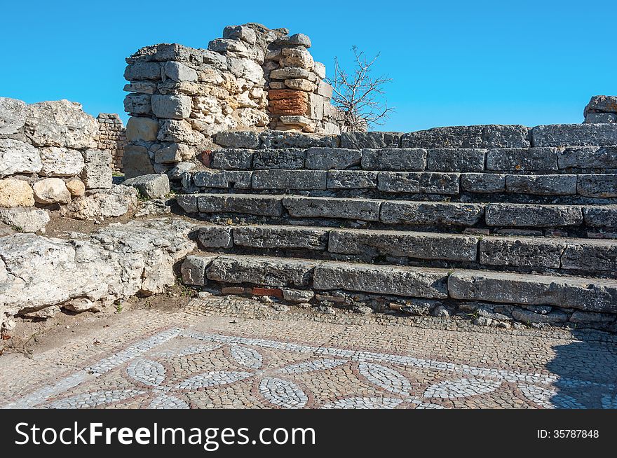 Crimea, Ukraine, Chersonese, the ruins of the ancient city, the old masonry, excavation, stone structure, ancient structures, culture. Crimea, Ukraine, Chersonese, the ruins of the ancient city, the old masonry, excavation, stone structure, ancient structures, culture