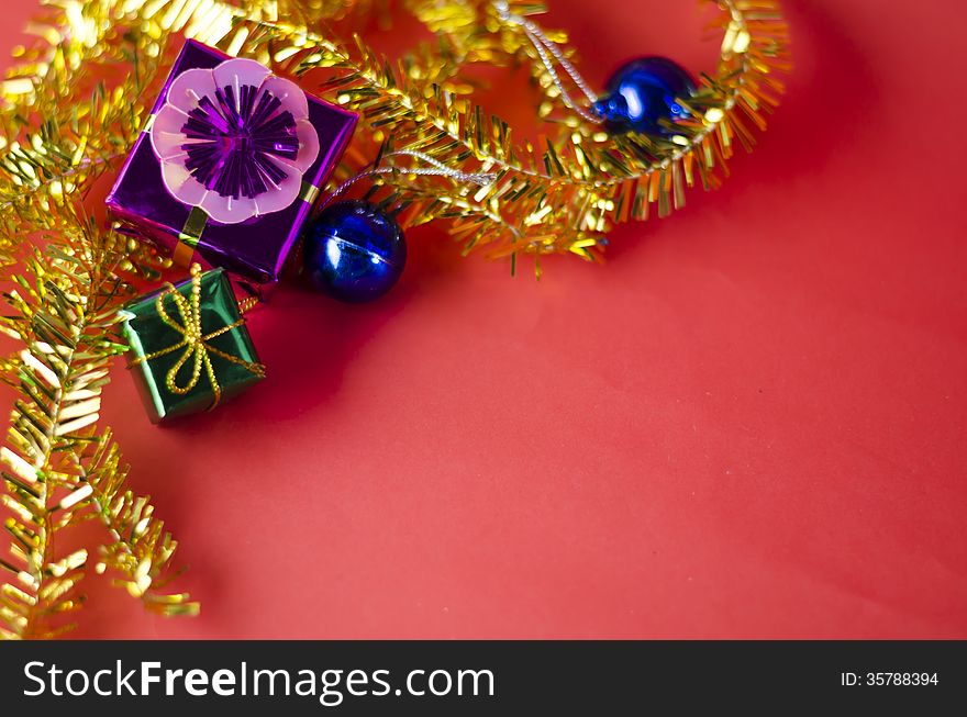 Item decorate for christmas tree on red background