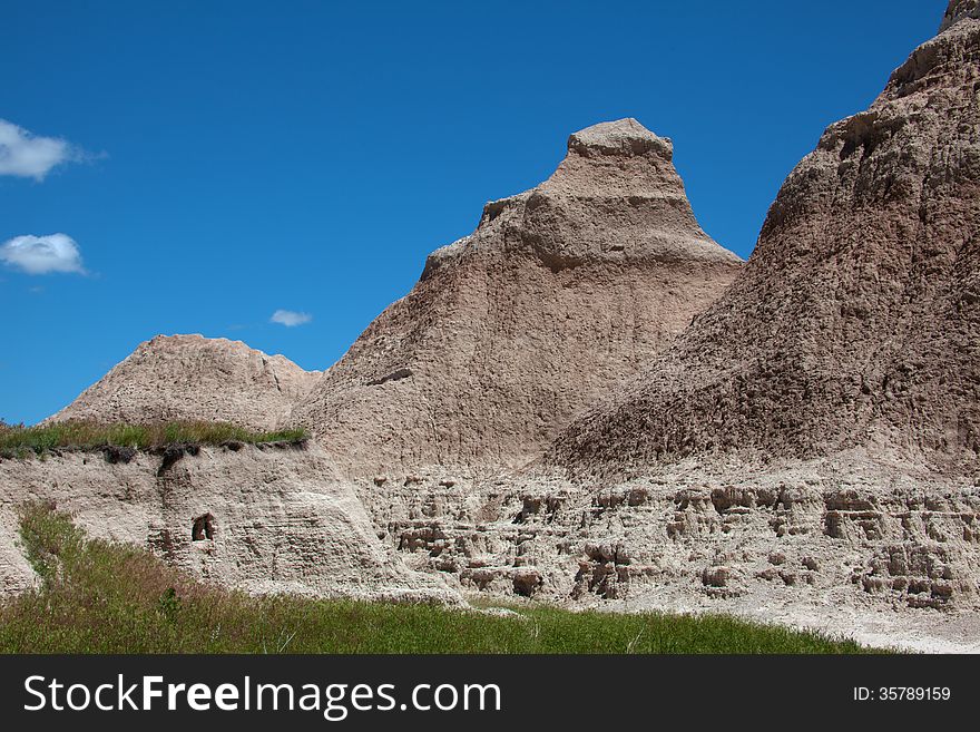 Rock formations in the Badlands of South Dakota.