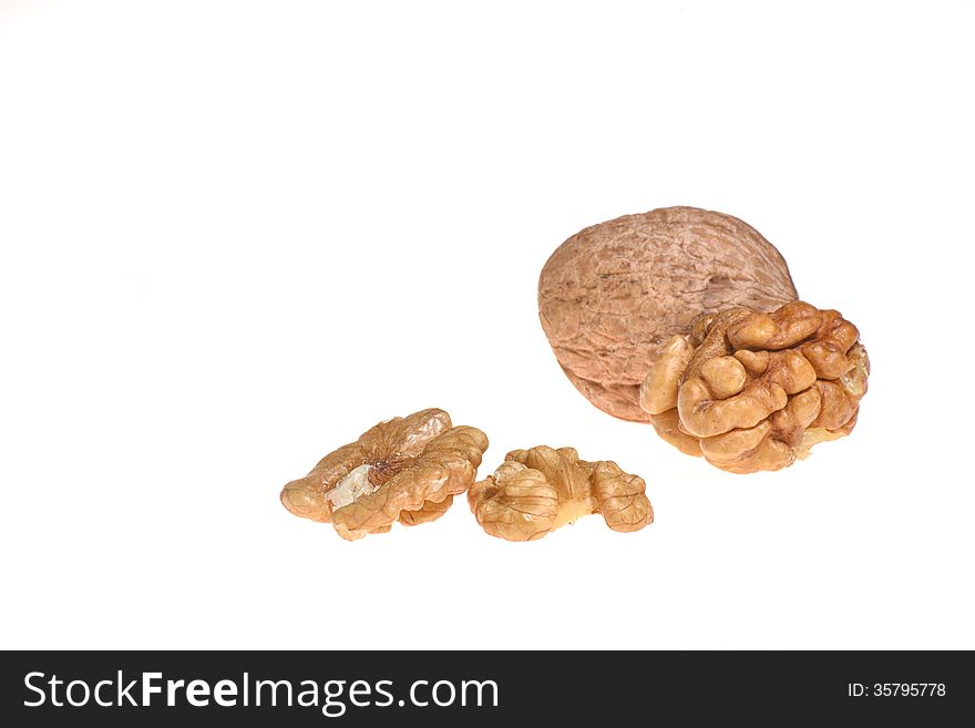 Walnuts on a white background.