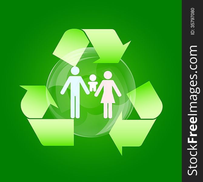 Picture of a family signs inside the recycling sign, vector eps10 illustration. Picture of a family signs inside the recycling sign, vector eps10 illustration